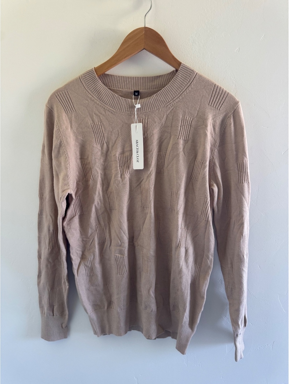 Arach & Cloz Women’s Medium Taupe Textured Knit Crewneck Sweater NWT